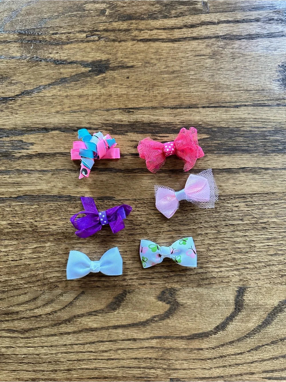 6 Assorted Bow Hair topknot/clips multicolor, vibrant colors